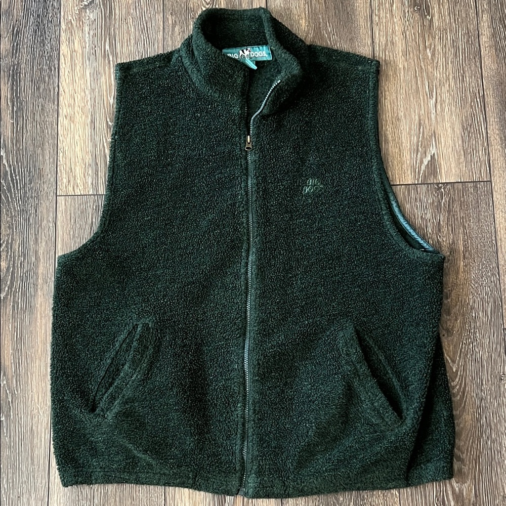 Big Dogs Dark Green Fleece Zip Up Vest Mens X-Large